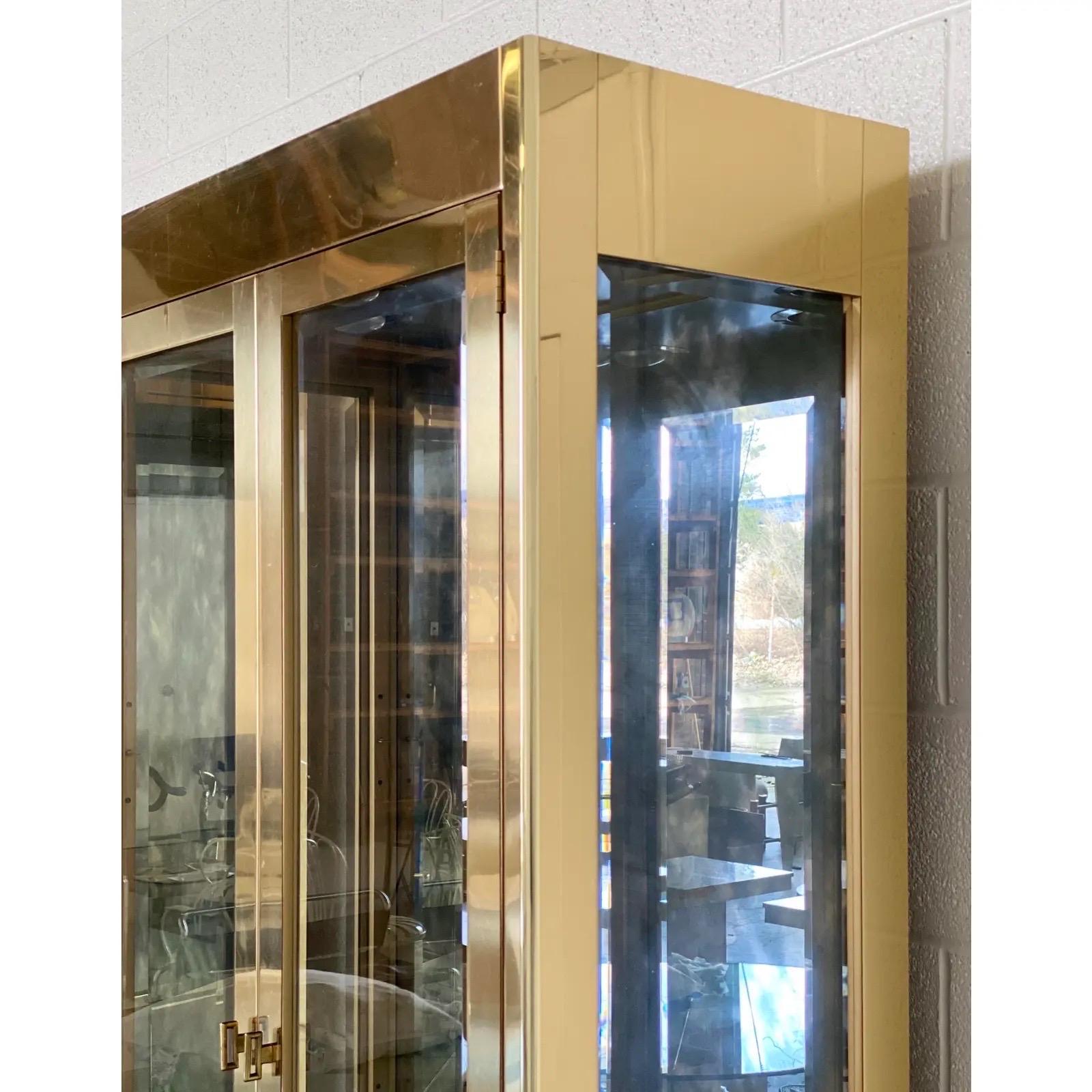 1970s Art Deco Mastercraft Brass and Glass Display Cabinets-a Pair In Good Condition In Farmington Hills, MI