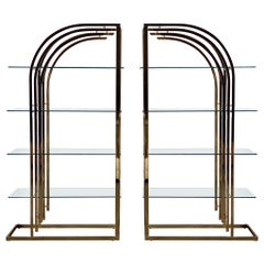 1970s Art Deco Sculptural Brass Etageres, a Pair
