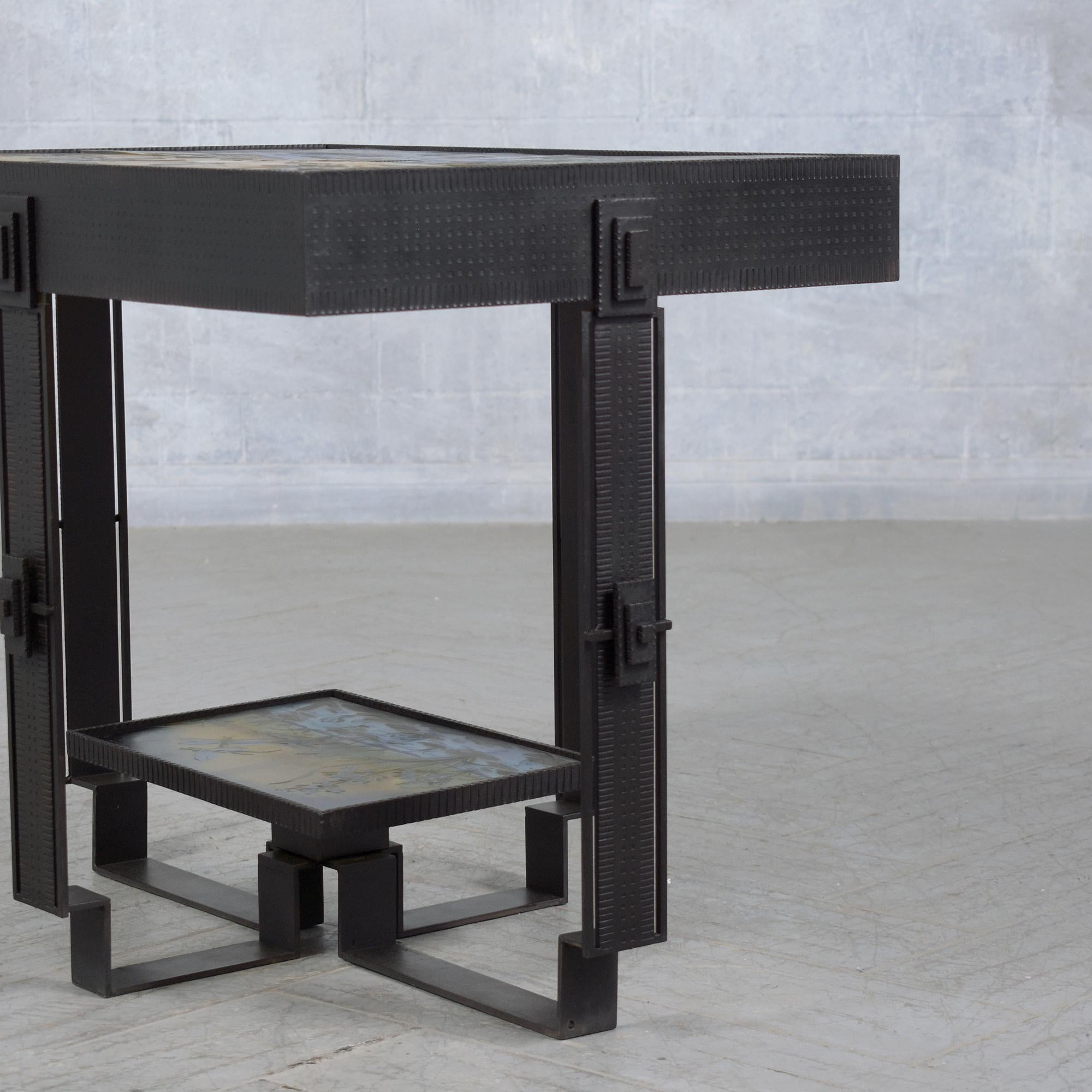 Vintage Art Deco Side Table: 1970s Iron & Glass Masterpiece For Sale 2