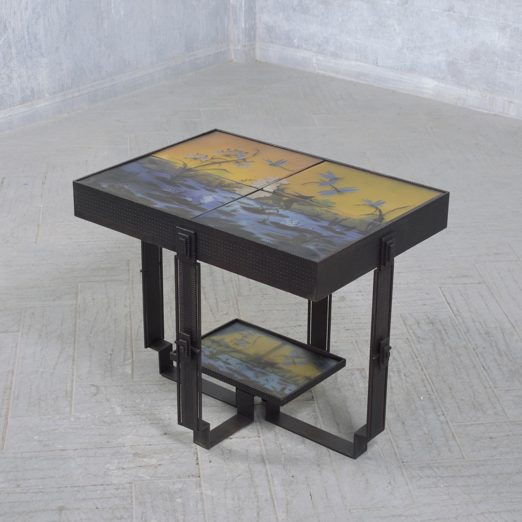 Vintage Art Deco Side Table: 1970s Iron & Glass Masterpiece In Good Condition For Sale In Los Angeles, CA
