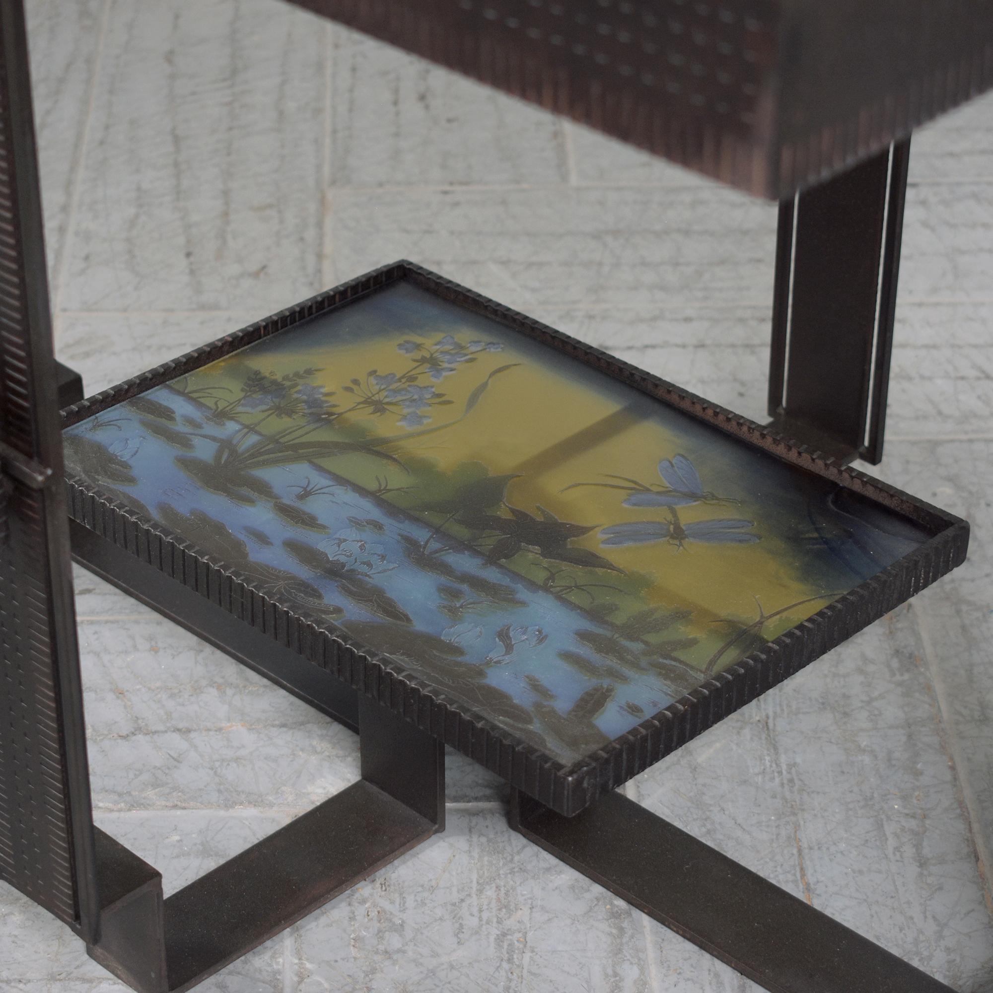 Fin du 20e siècle Table d'appoint Art déco des années 1970, chef-d'œuvre en fer et en verre en vente