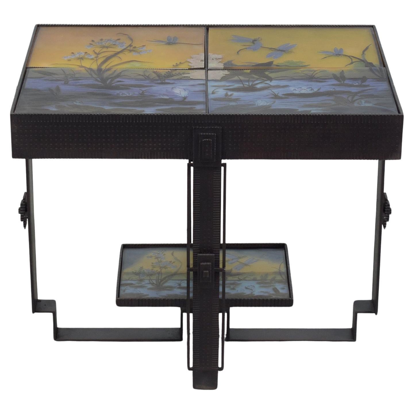Vintage Art Deco Side Table: 1970s Iron & Glass Masterpiece
