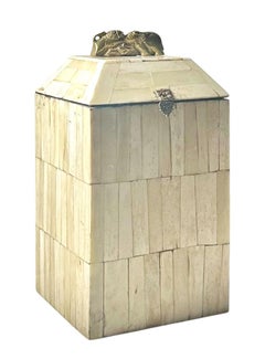 1970er Art-Deco-Stil Aufbewahrungsbox aus Knochen mit Löwen- und Elefantenmotiv
