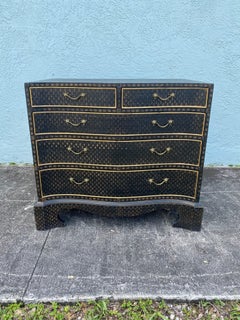 John Widdicomb Hand Painted Imprinted Leather Serpentine Dresser Chest Sideboard