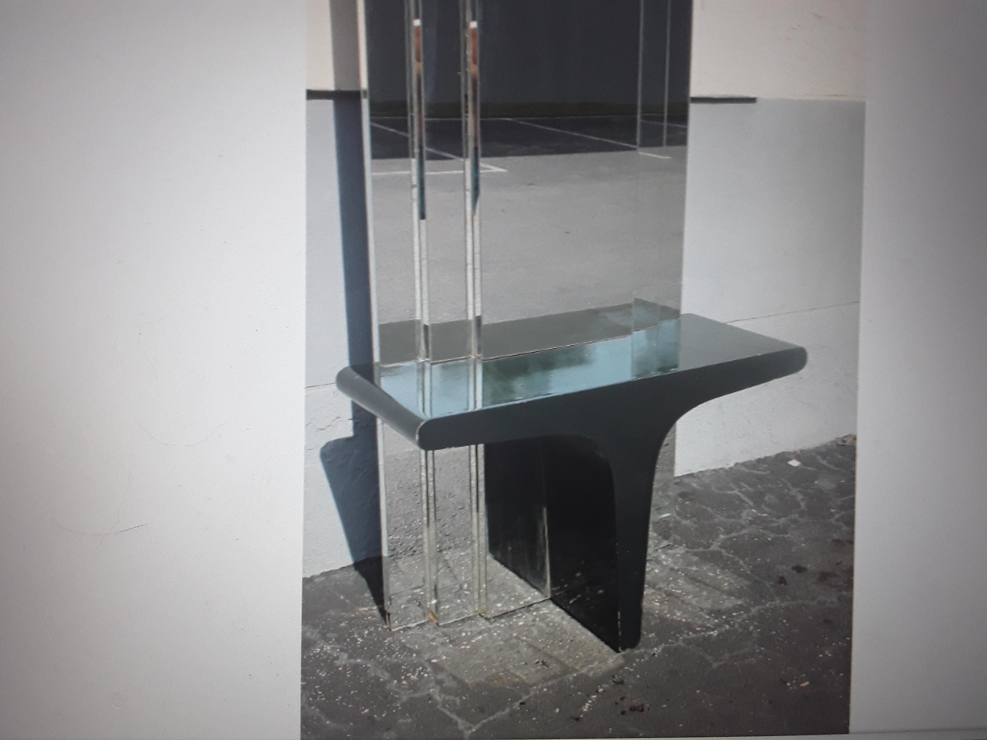 1970's Art Deco style Floor To Ceiling Tiered Mirror Back Black Laquer Console For Sale 6