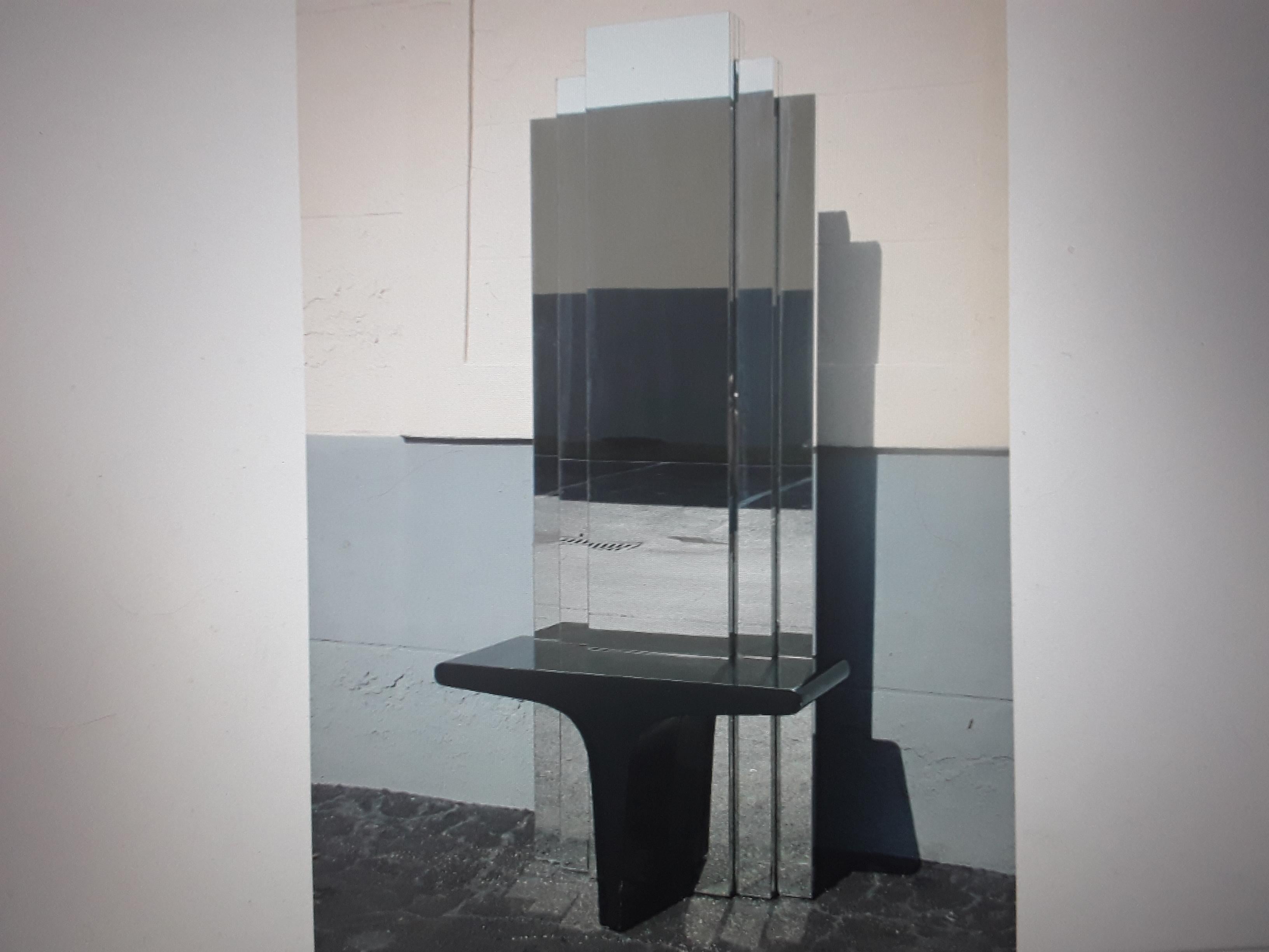 1970's Art Deco style Floor To Ceiling Tiered Mirror Back Black Laquer Console For Sale 8