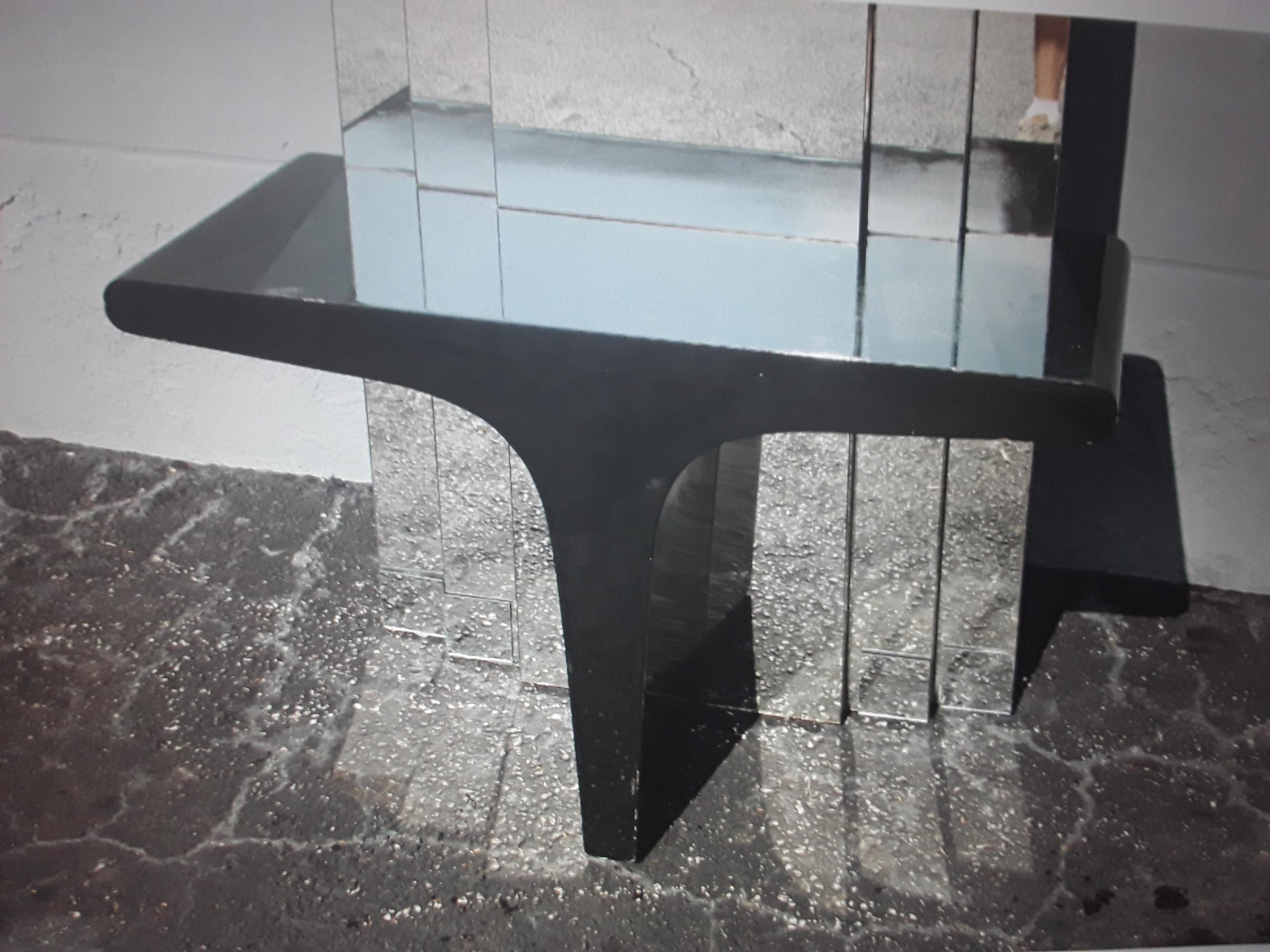 1970's Art Deco style Floor To Ceiling Tiered Mirror Back Black Laquer Console For Sale 2