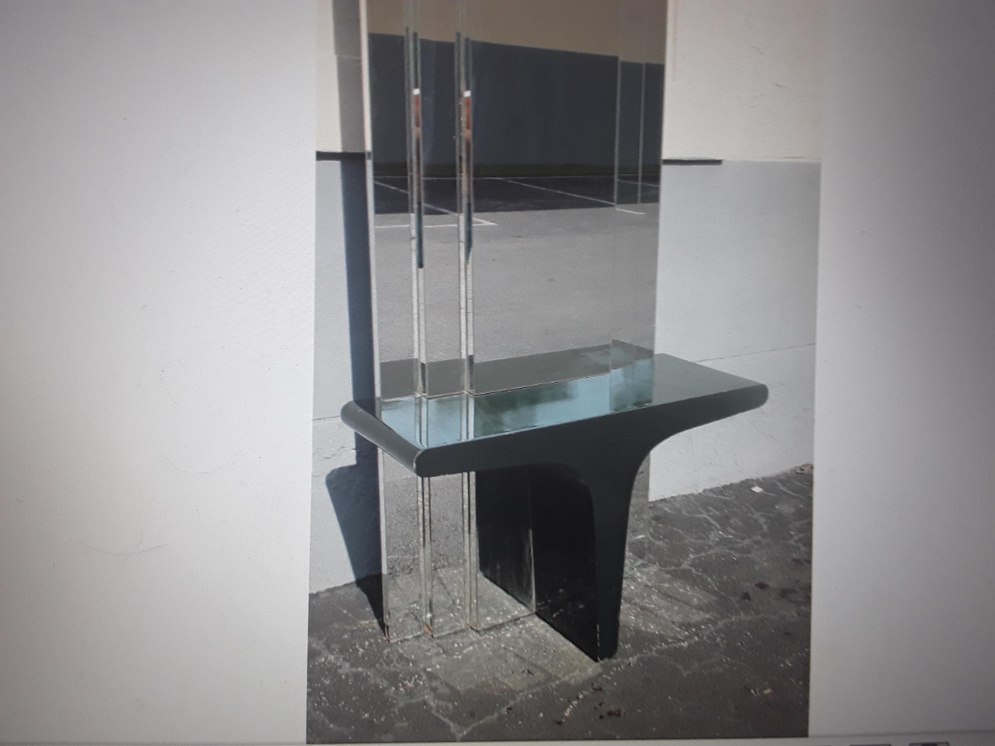 1970's Art Deco style Floor To Ceiling Tiered Mirror Back Black Laquer Console For Sale 3