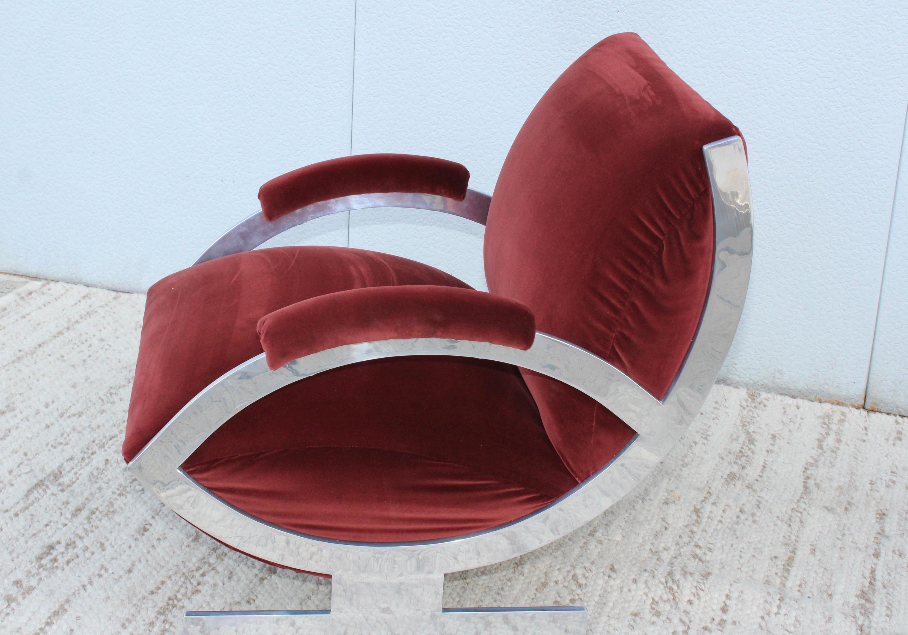 Late 20th Century 1970s Art Deco Style Italian Aluminum Lounge Chair