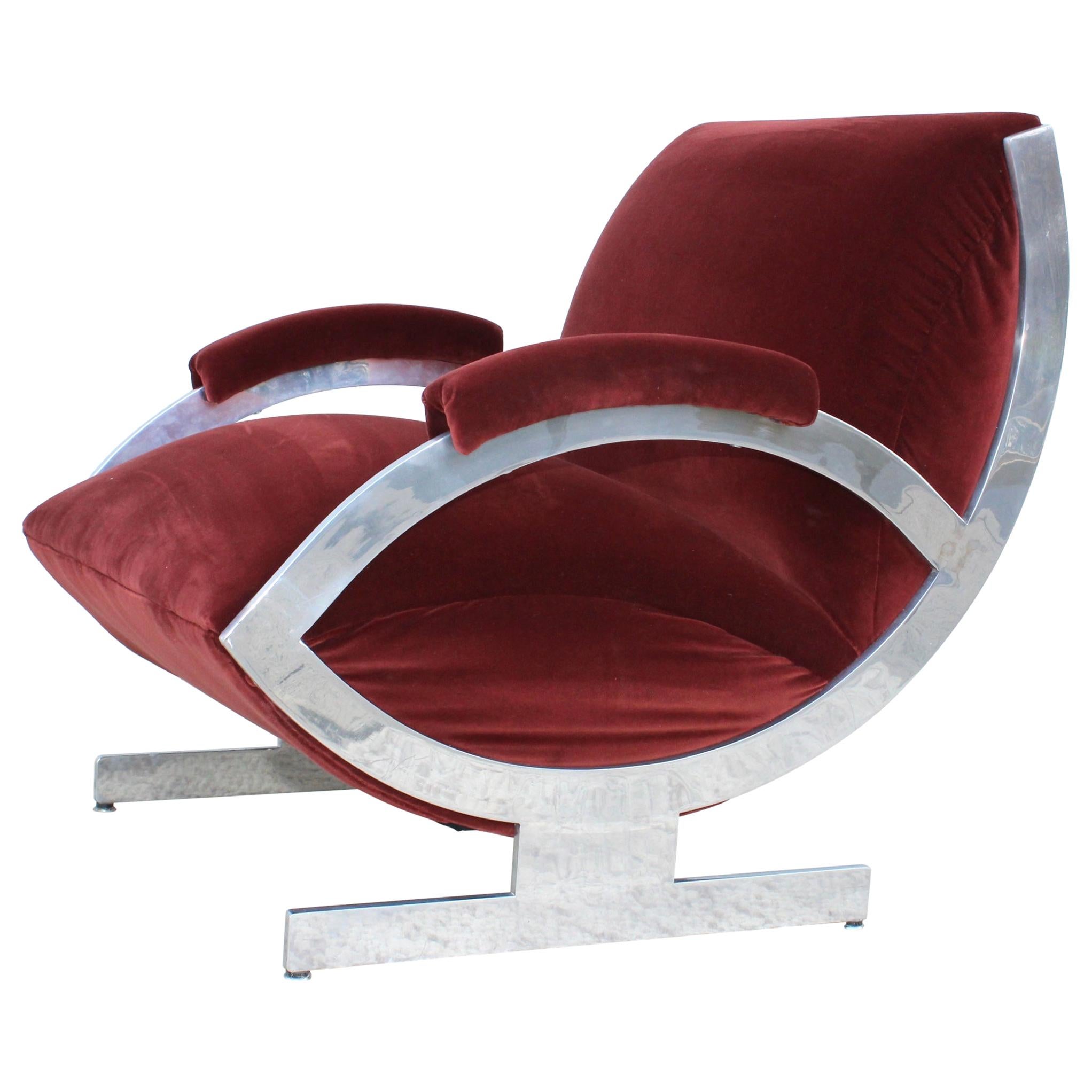 1970s Art Deco Style Italian Aluminum Lounge Chair