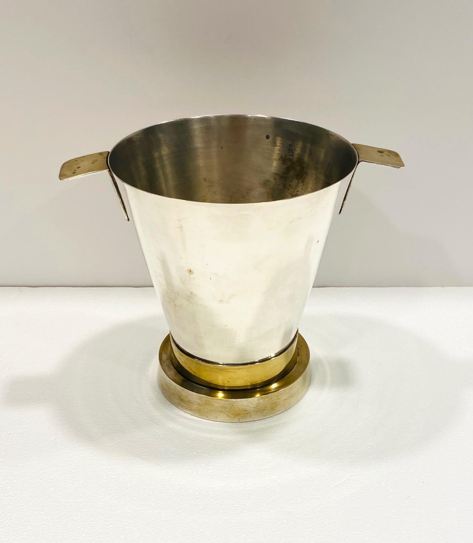 1970's Art Deco Style Wine Cooler and Ice Bucket with Brass Accents, Italy 4