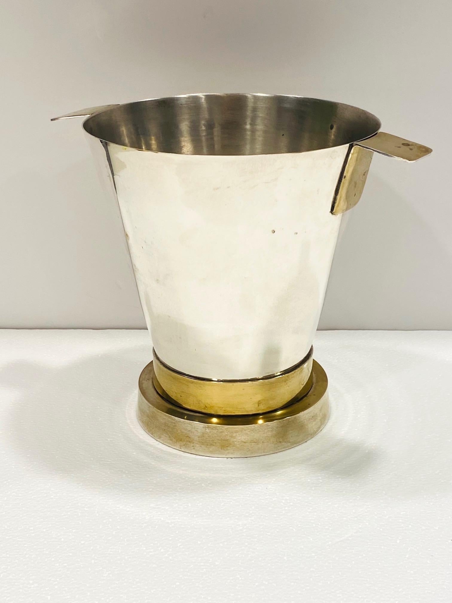 Italian 1970's Art Deco Style Wine Cooler and Ice Bucket with Brass Accents, Italy