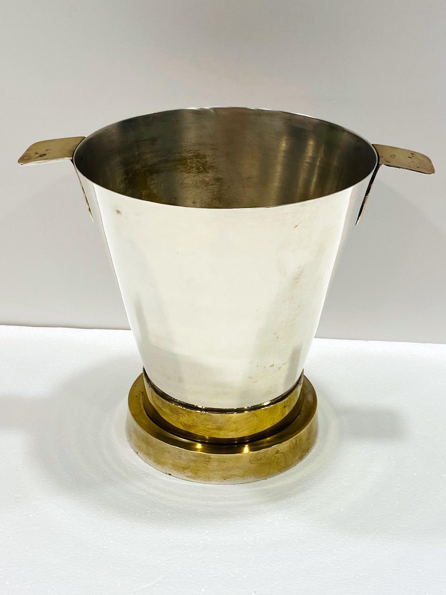 Late 20th Century 1970's Art Deco Style Wine Cooler and Ice Bucket with Brass Accents, Italy