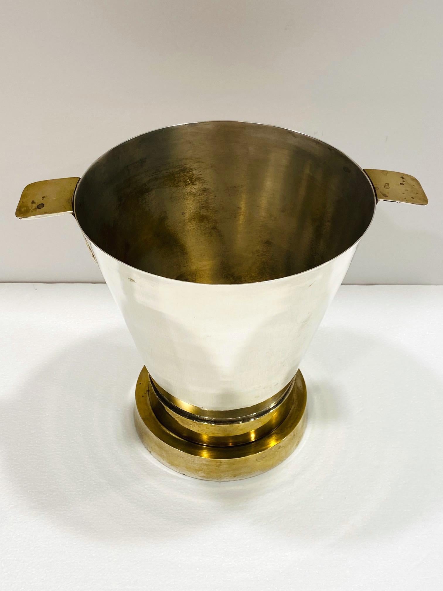 1970's Art Deco Style Wine Cooler and Ice Bucket with Brass Accents, Italy 1