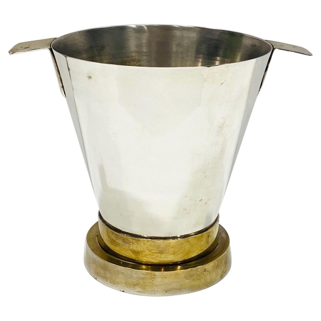 1970's Art Deco Style Wine Cooler and Ice Bucket with Brass Accents, Italy