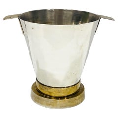 Vintage 1970's Art Deco Style Wine Cooler and Ice Bucket with Brass Accents, Italy