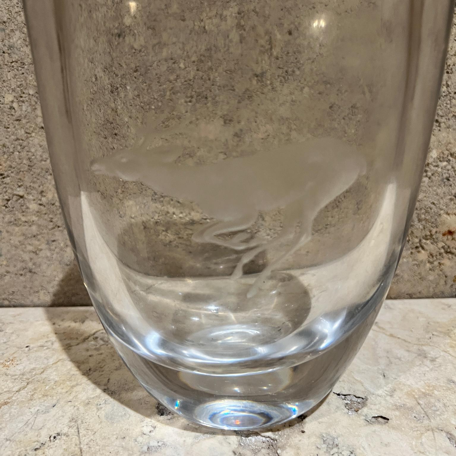 Cristallo Vaso in vetro artistico di cristallo Strombergshyttan degli anni '70 con cervo inciso in vendita