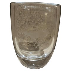 1970s Strombergshyttan Crystal Art Glass Vase Etched Deer