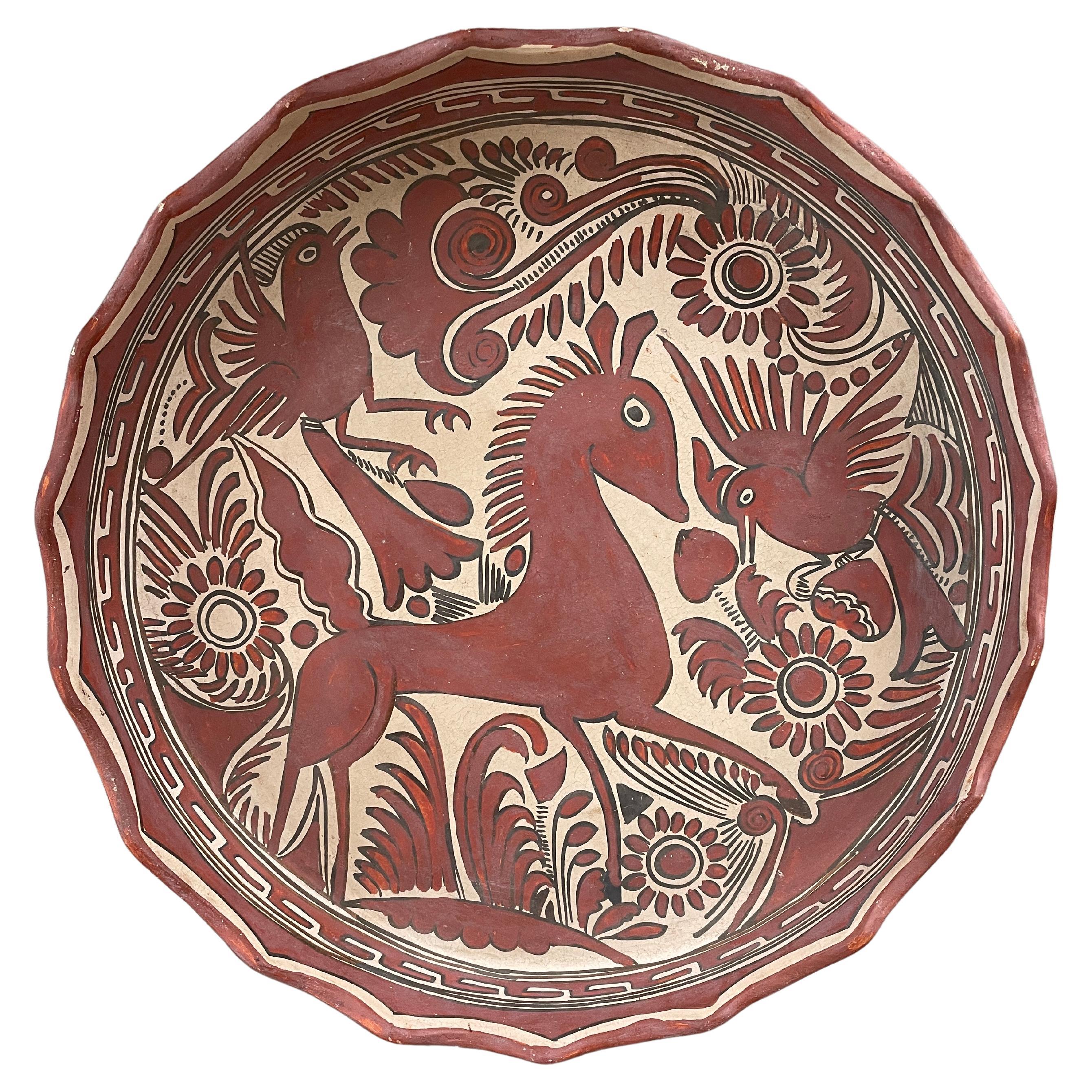 1970s Art Nouveau Style Mexican Pottery Tri-Legged Plate   