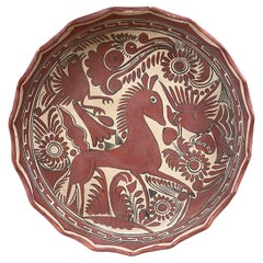 Vintage 1970s Art Nouveau Style Mexican Pottery Tri-Legged Plate