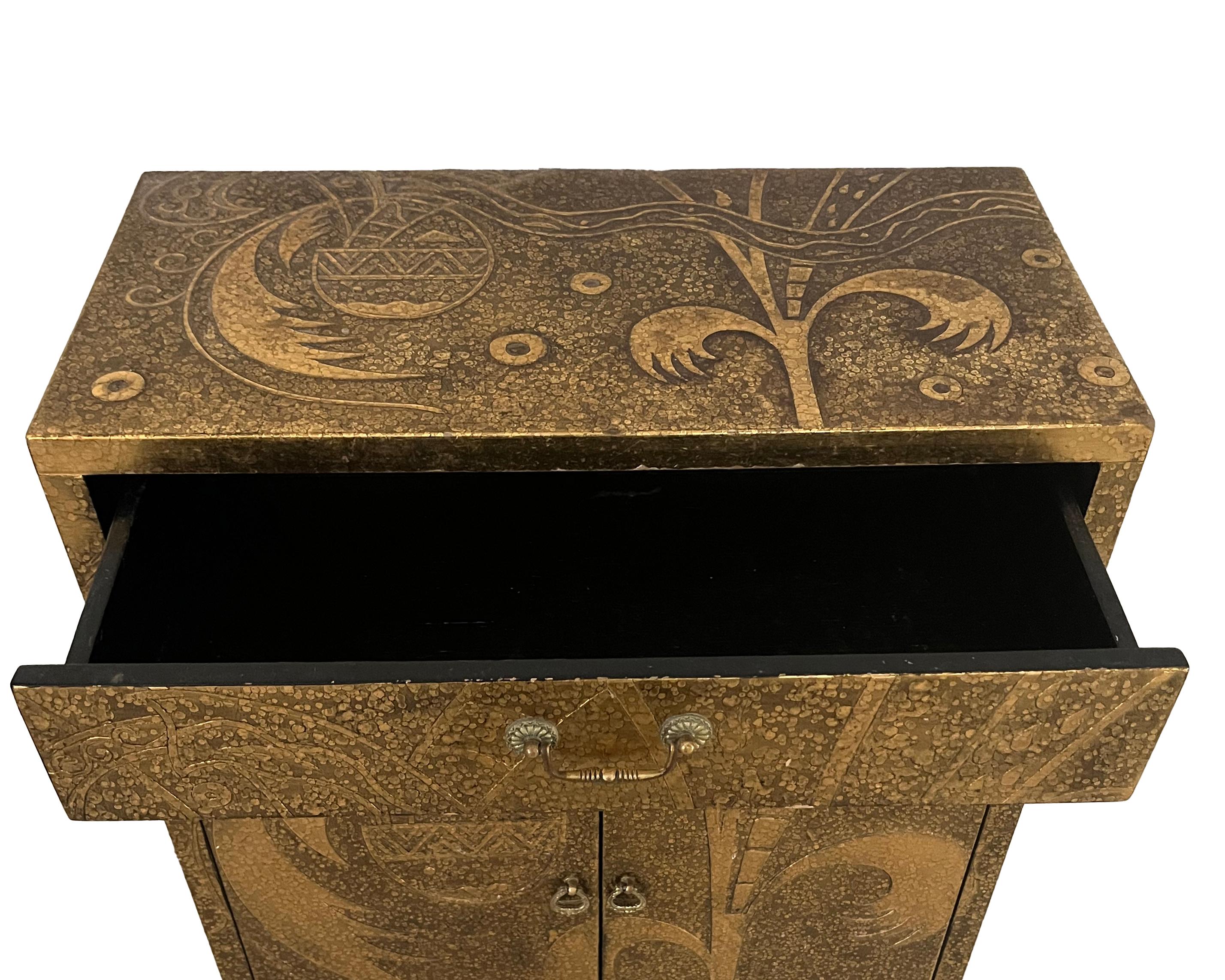 1970 Art Nouveau Wood and Gold Lacquer Hall Cabinet Chinoiserie 4