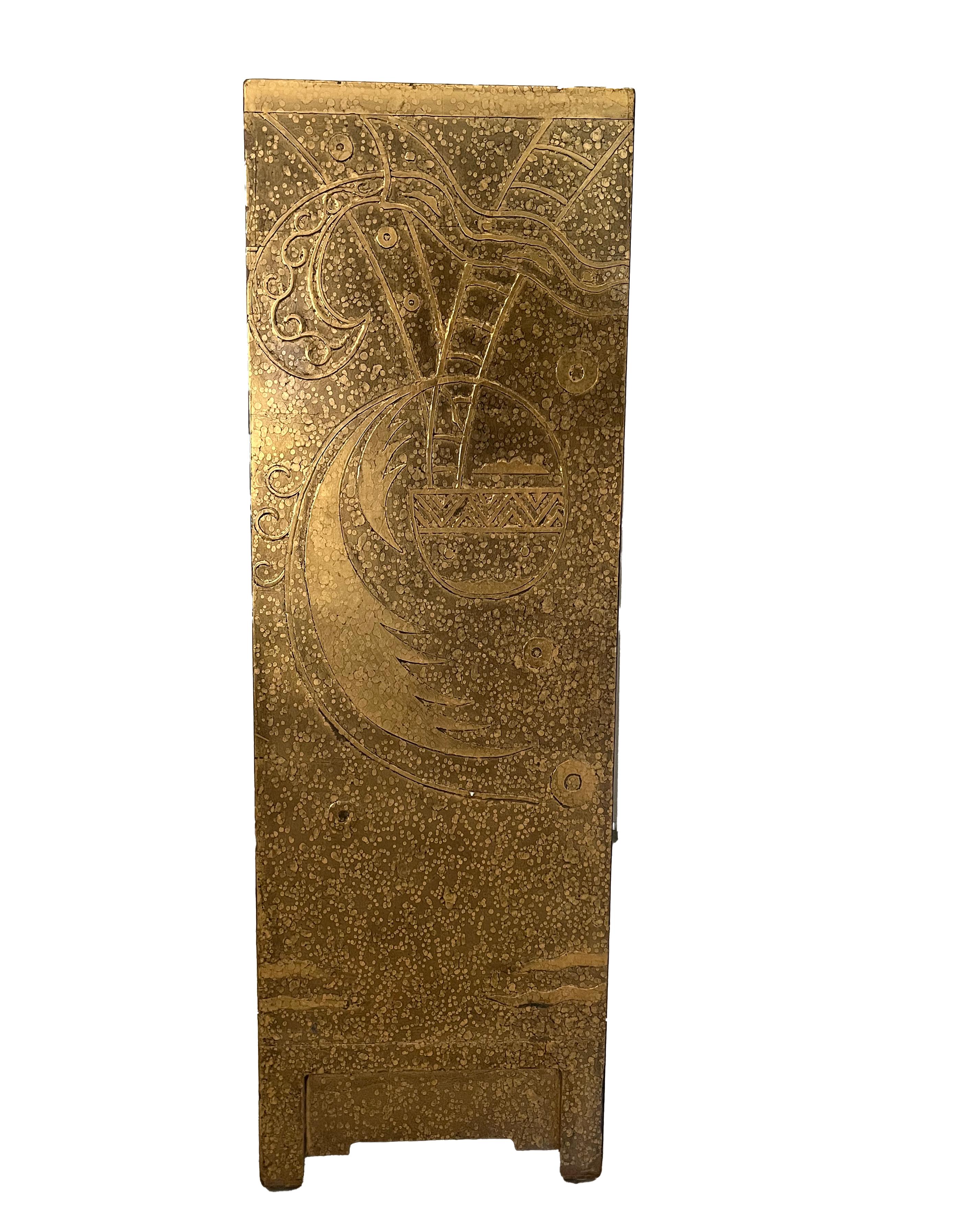 1970 Art Nouveau Wood and Gold Lacquer Hall Cabinet Chinoiserie 2