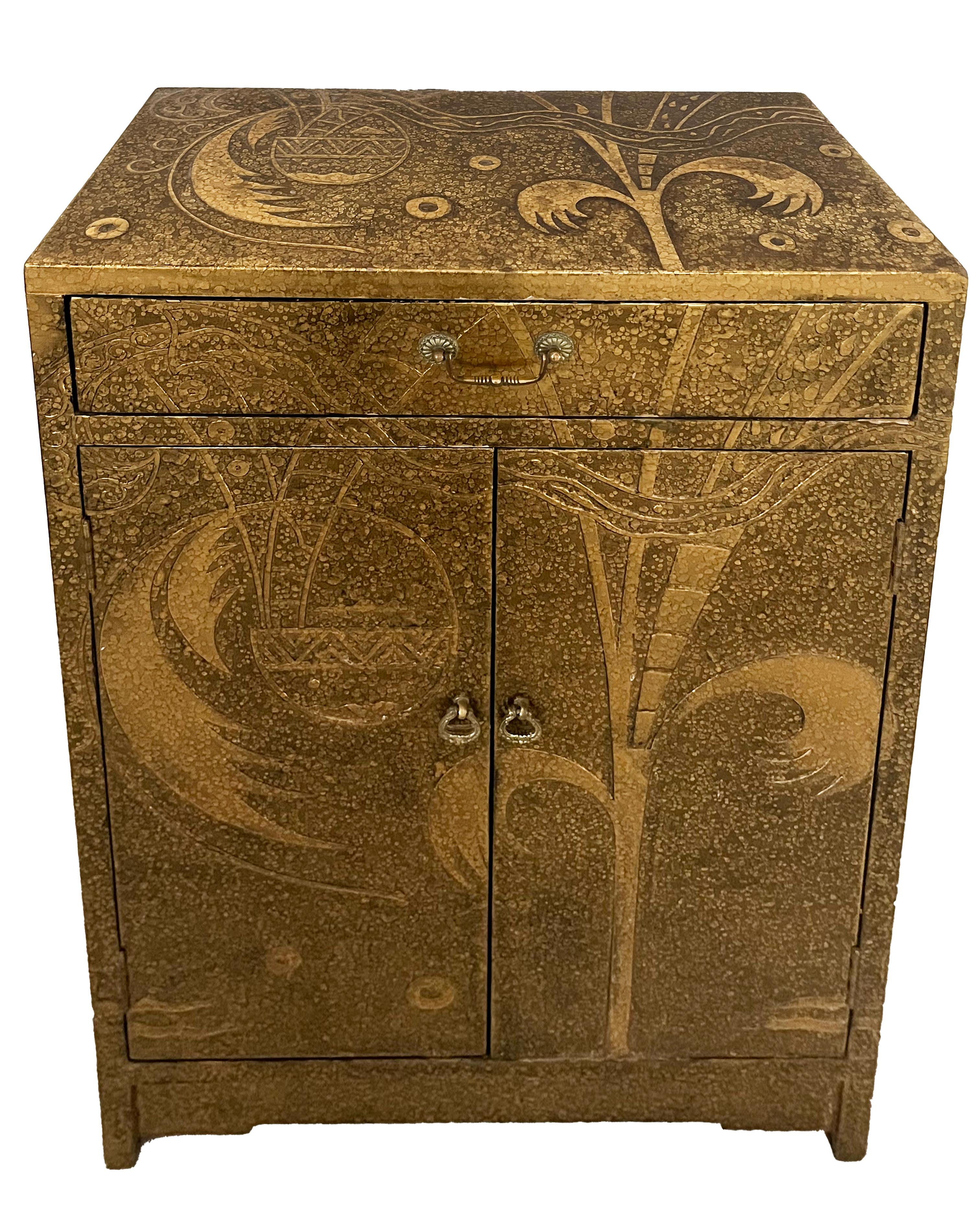 1970 Art Nouveau Wood and Gold Lacquer Hall Cabinet Chinoiserie 3