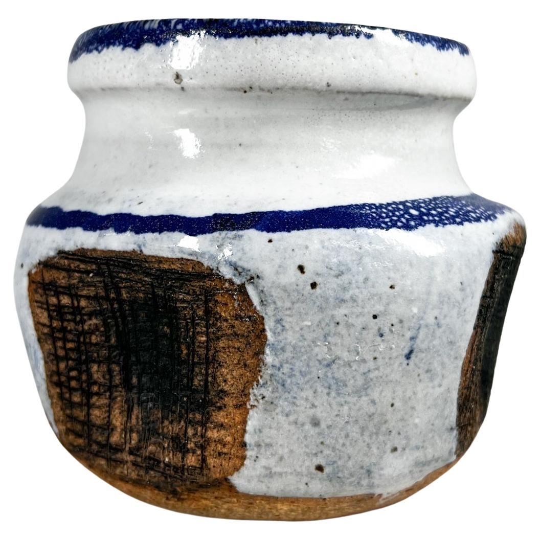 1970s Art Pottery Blue Brown Abstract Vase by Wheeler Pottery For Sale 1