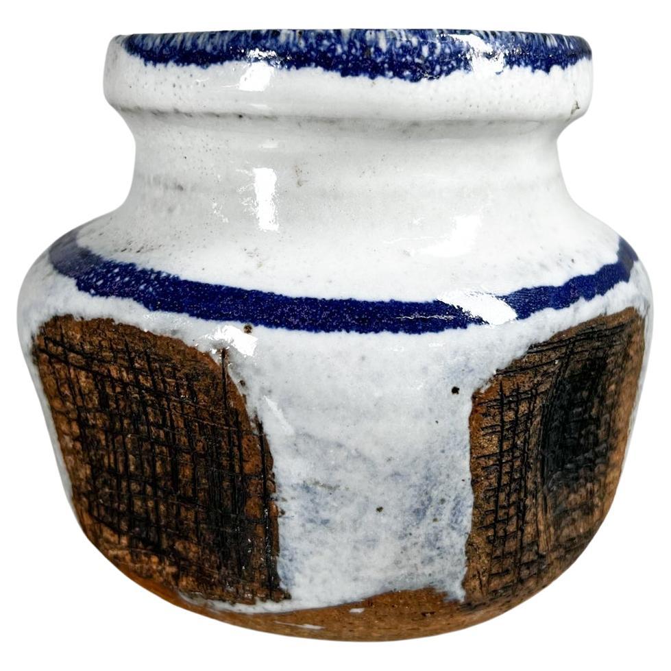 Late 20th Century 1970s Art Pottery Blue Brown Abstract Vase by Wheeler Pottery For Sale
