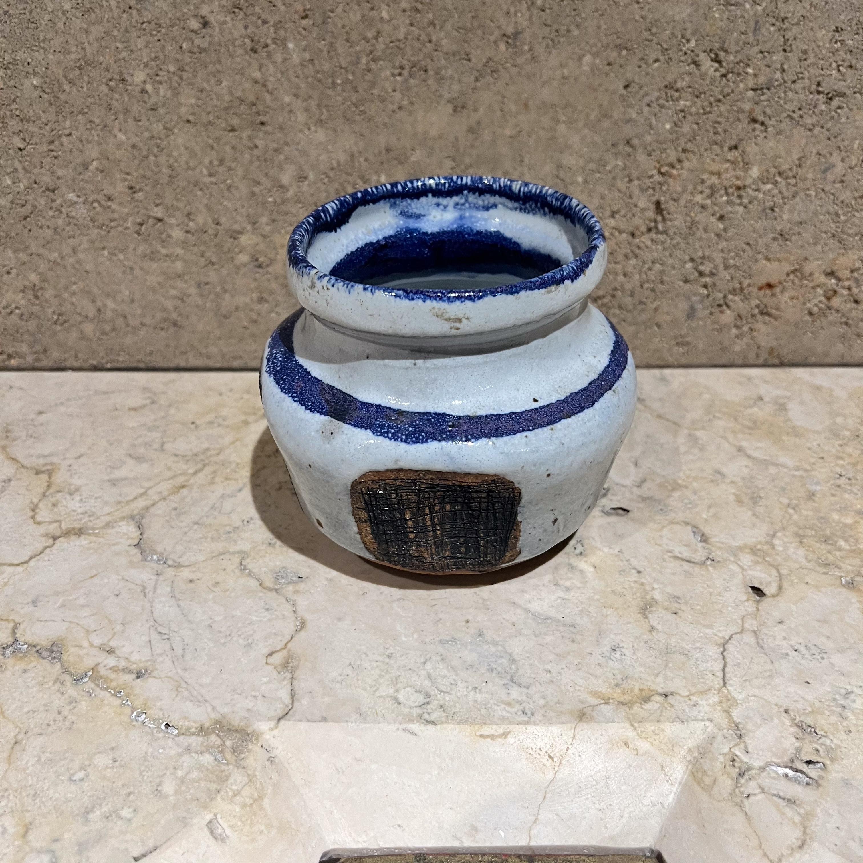 1970s Art Pottery Blue Brown Abstract Vase by Wheeler Pottery For Sale 7