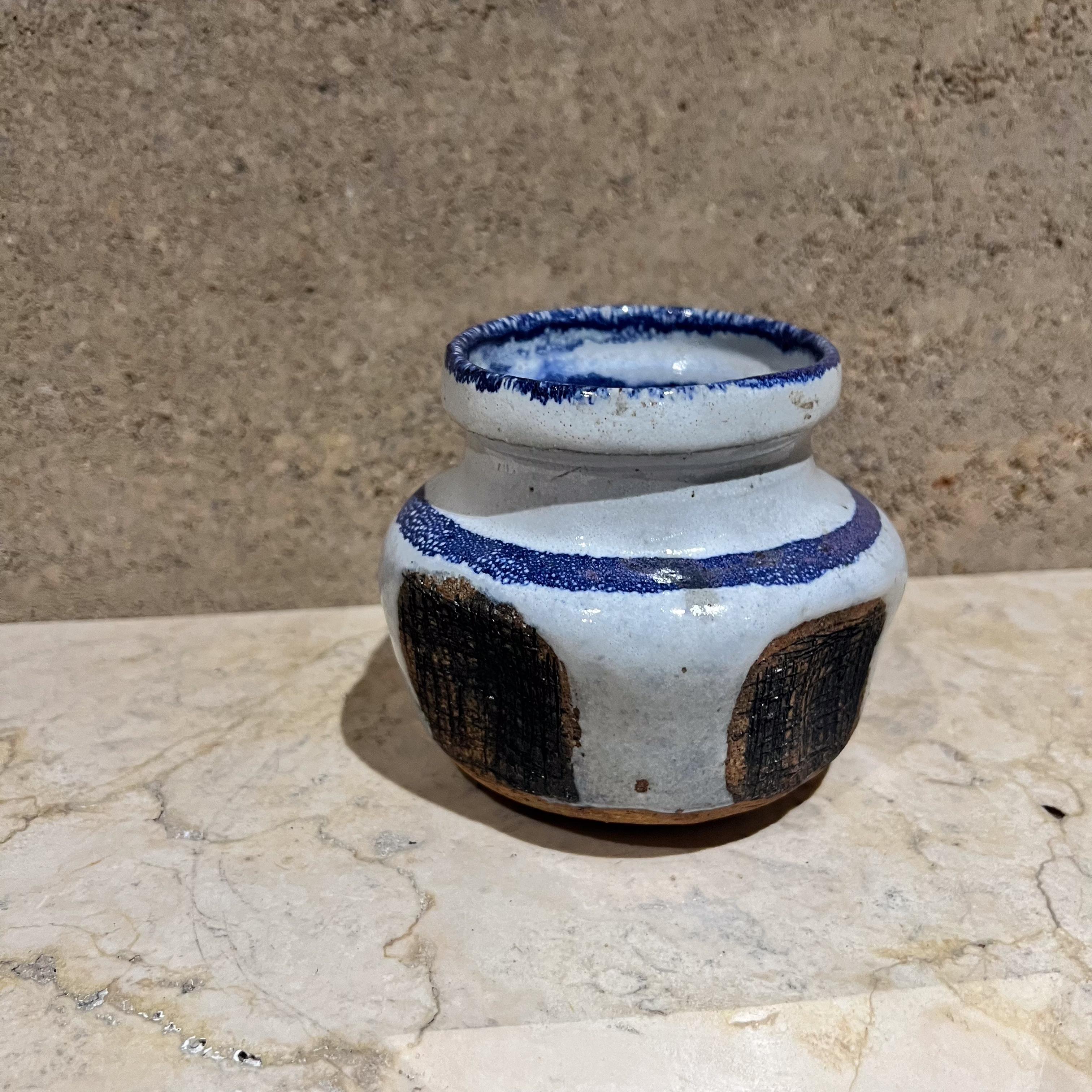 1970s Art Pottery Blue Brown Abstract Vase by Wheeler Pottery For Sale 8