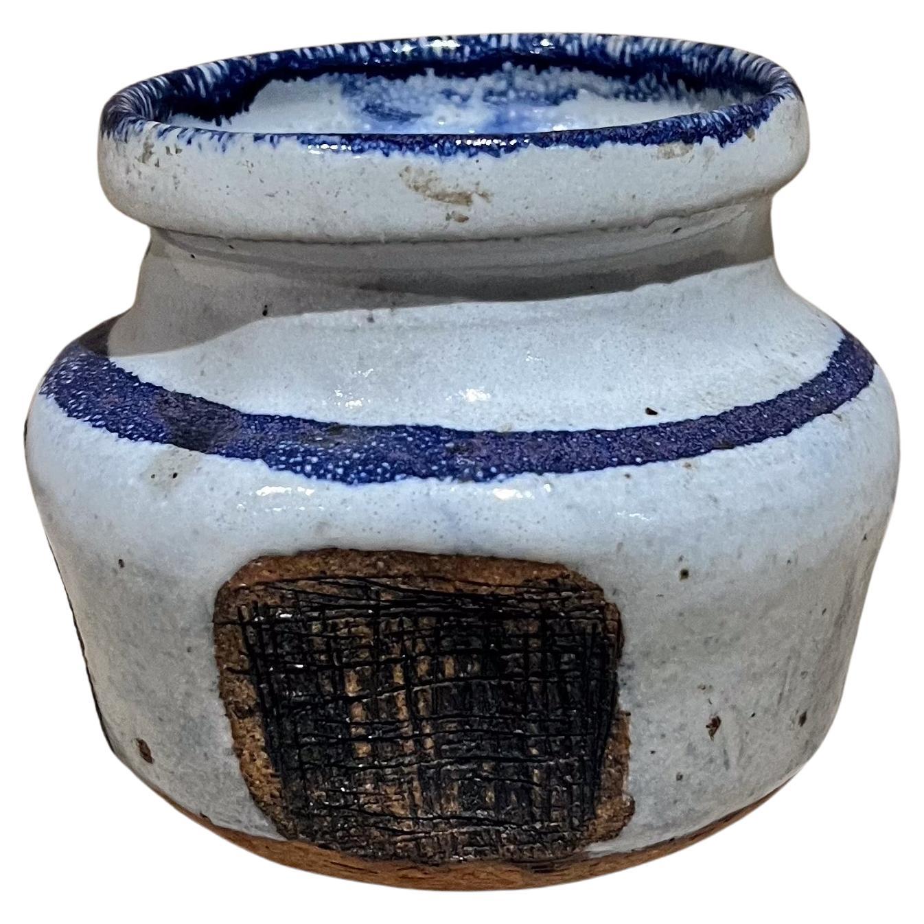 1970s Art Pottery Blue Brown Abstract Vase by Wheeler Pottery For Sale