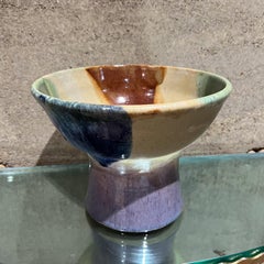 1970s Art Pottery Drip Glazed Pedestal Bowl