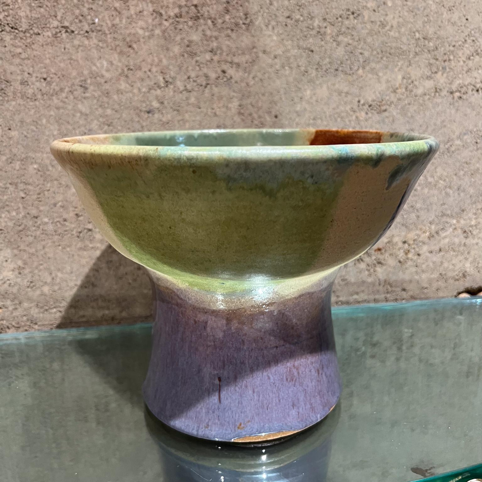20th Century 1970s Art Pottery Drip Glazed Pedestal Bowl  For Sale