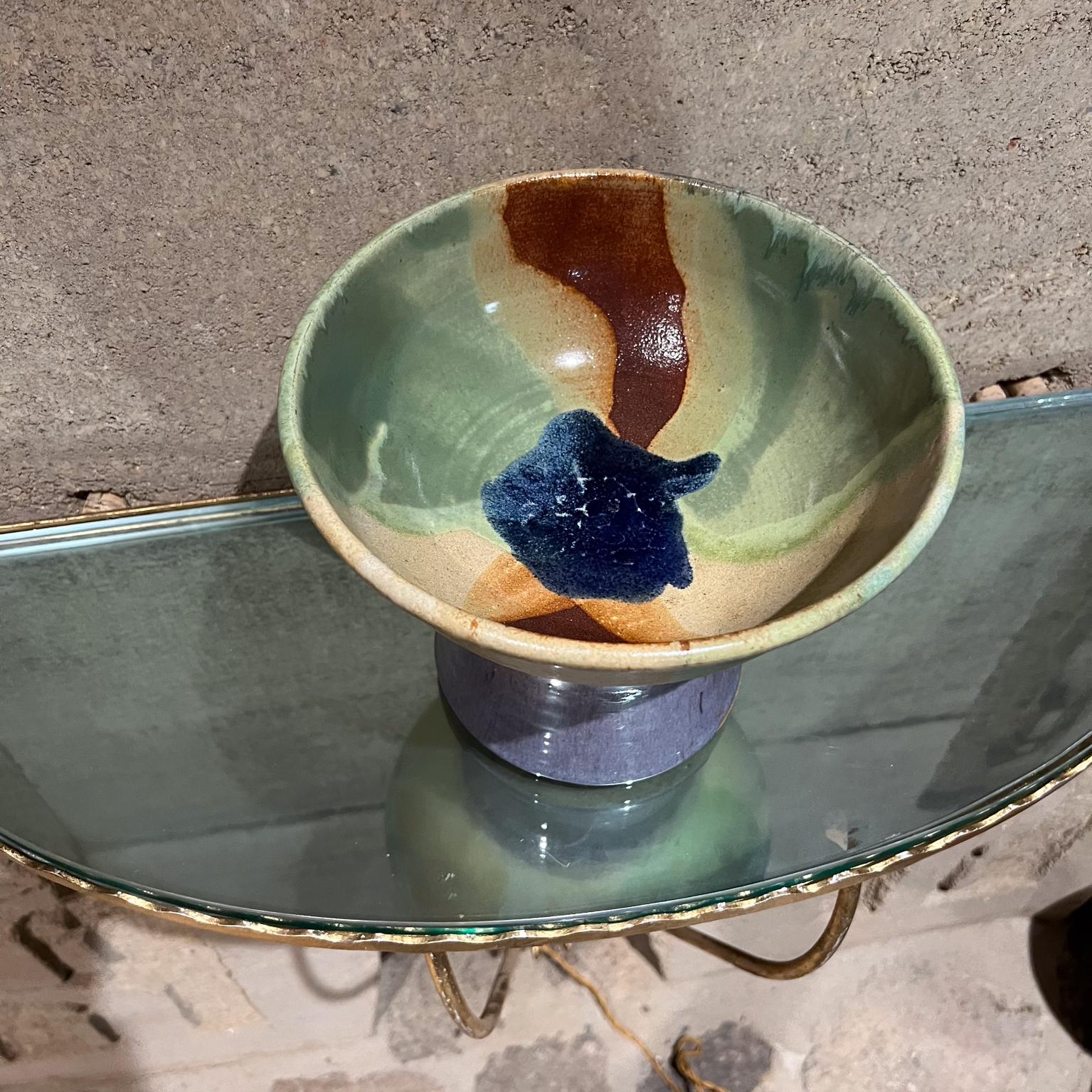 1970s Art Pottery Drip Glazed Pedestal Bowl  For Sale 2