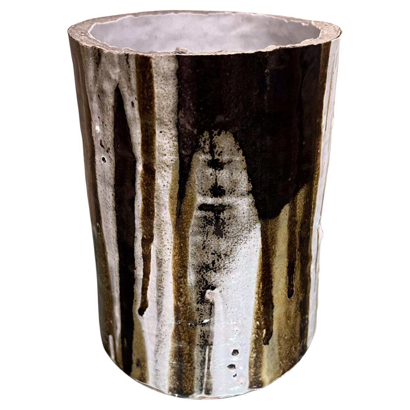 1970s Art Pottery Vase Lava Drip Glaze Planter For Sale