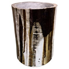 1970s Art Pottery Vase Lava Drip Glaze Planter