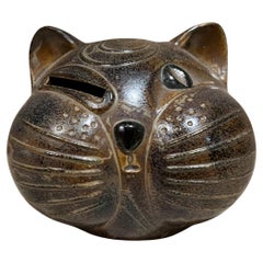 1970s Art Pottery Winking Cat Piggy Bank