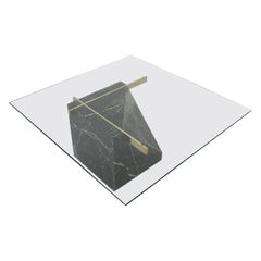 1970's Artedi Inspired Black Marble, Brass and Glass Side or Coffee Table