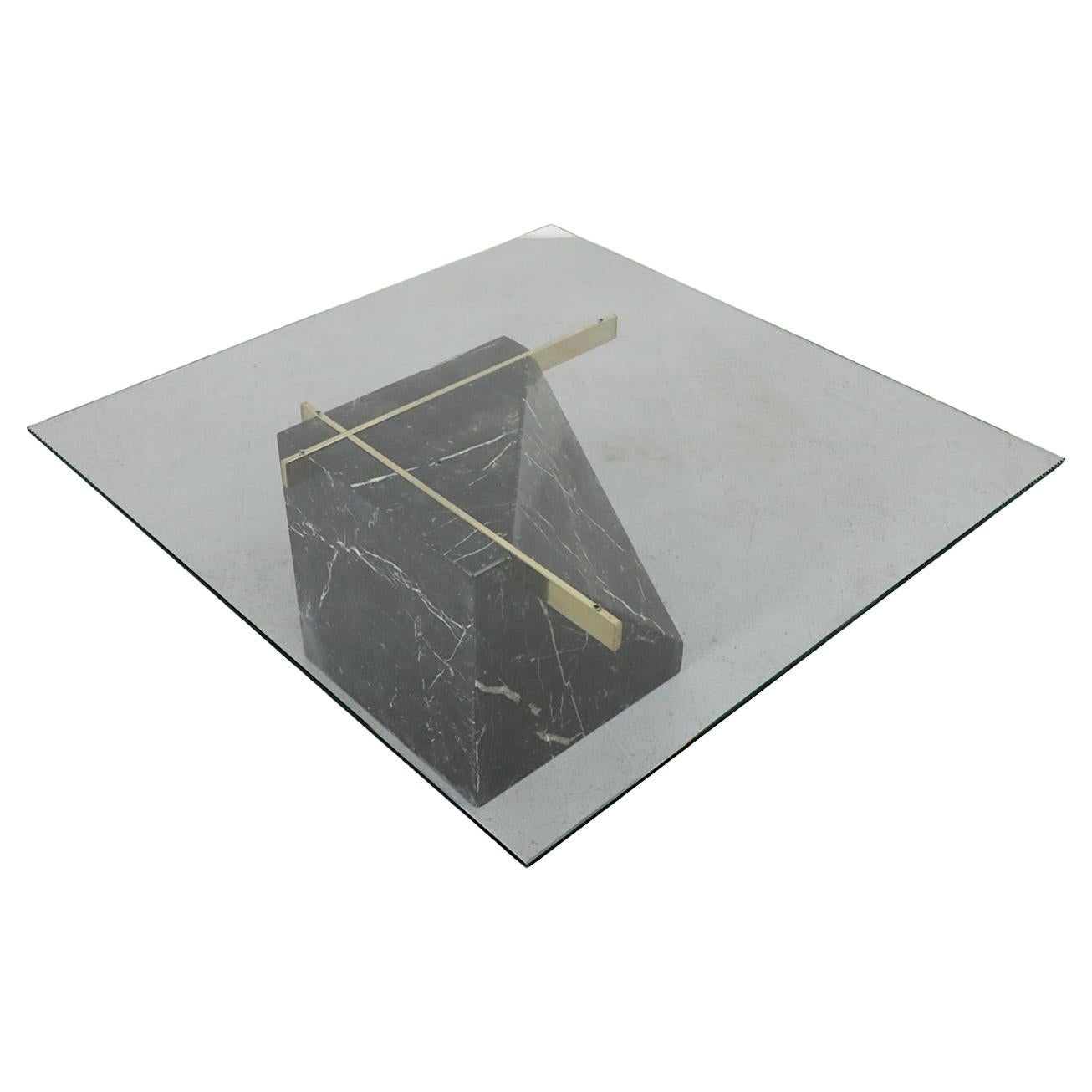 1970's Artedi inspiriert Schwarzer Marmor, Messing und Glas Beistelltisch oder Couchtisch