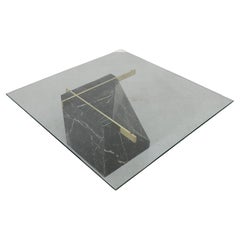1970's Artedi Inspired Black Marble, Brass and Glass Side or Coffee Table