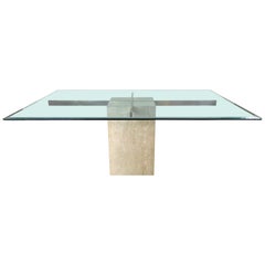 Vintage 1970s Artedi Italian Travertine Glass Dining Table