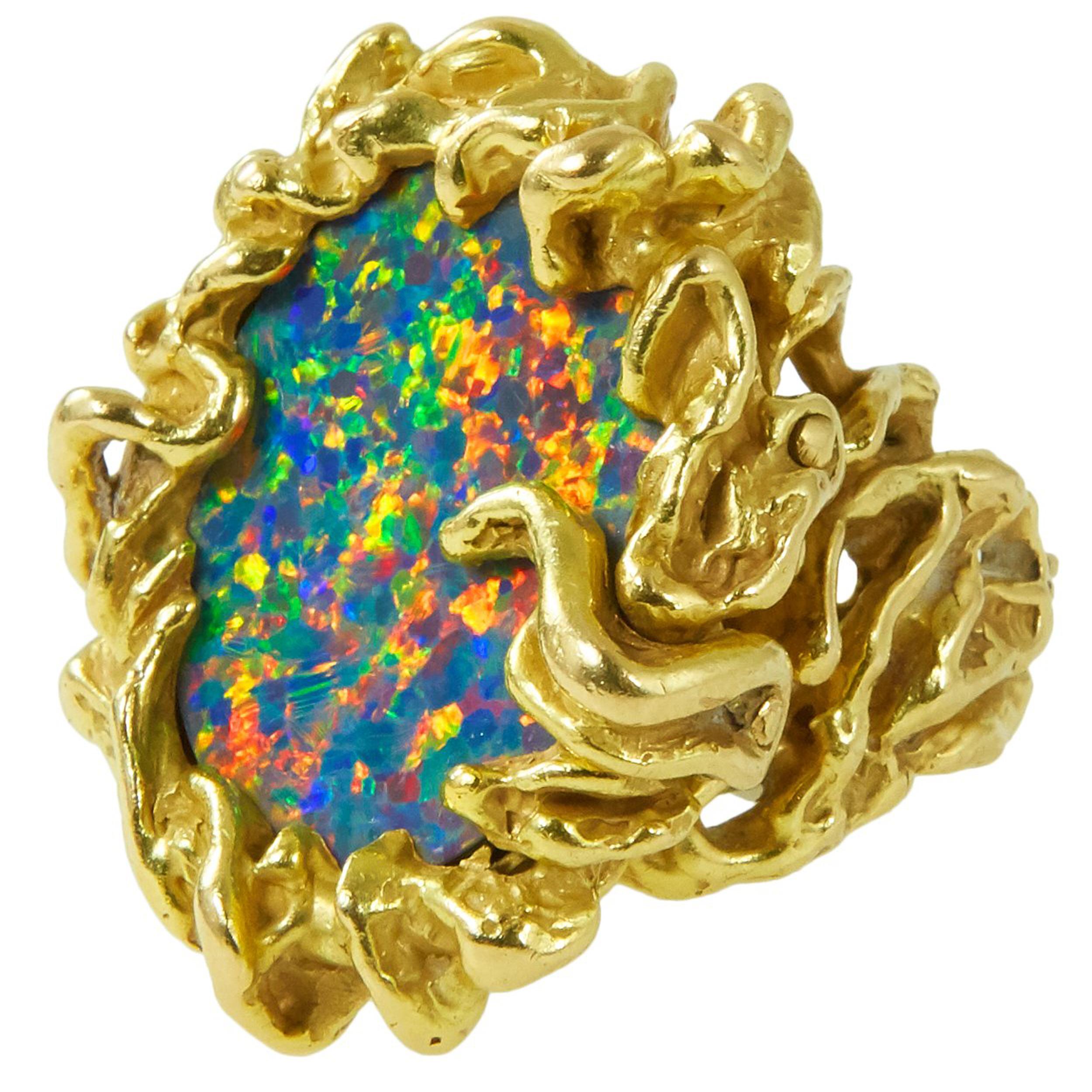1970s Arthur King Black Opal and Gold Ring