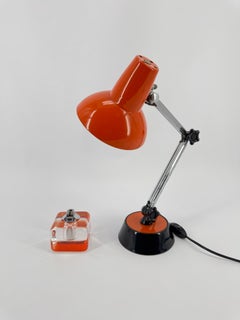 1970s Articulated French Table Light Chrome and Dark Orange Lacquered Metal