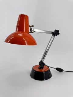 1970s Articulated French Table Light Chrome and Dark Orange Lacquered Metal