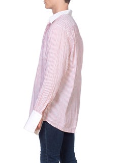1970'S ARTIOLI Red & White Cotton Bespoke Men's  Shirt With French Cuffs