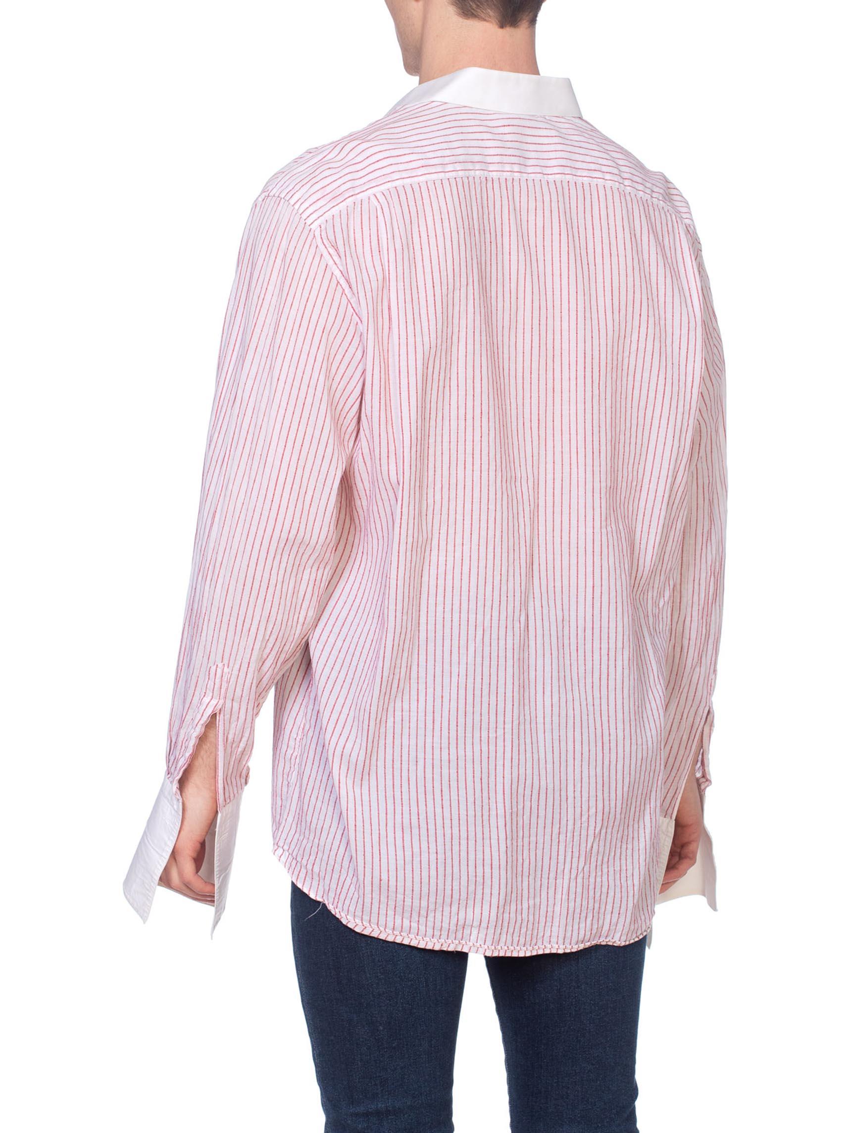 1970'S ARTIOLI Red & White Cotton Bespoke Men's  Shirt With French Cuffs In Excellent Condition For Sale In New York, NY