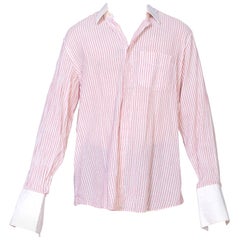 Vintage 1970'S ARTIOLI Red & White Cotton Bespoke Men's  Shirt With French Cuffs