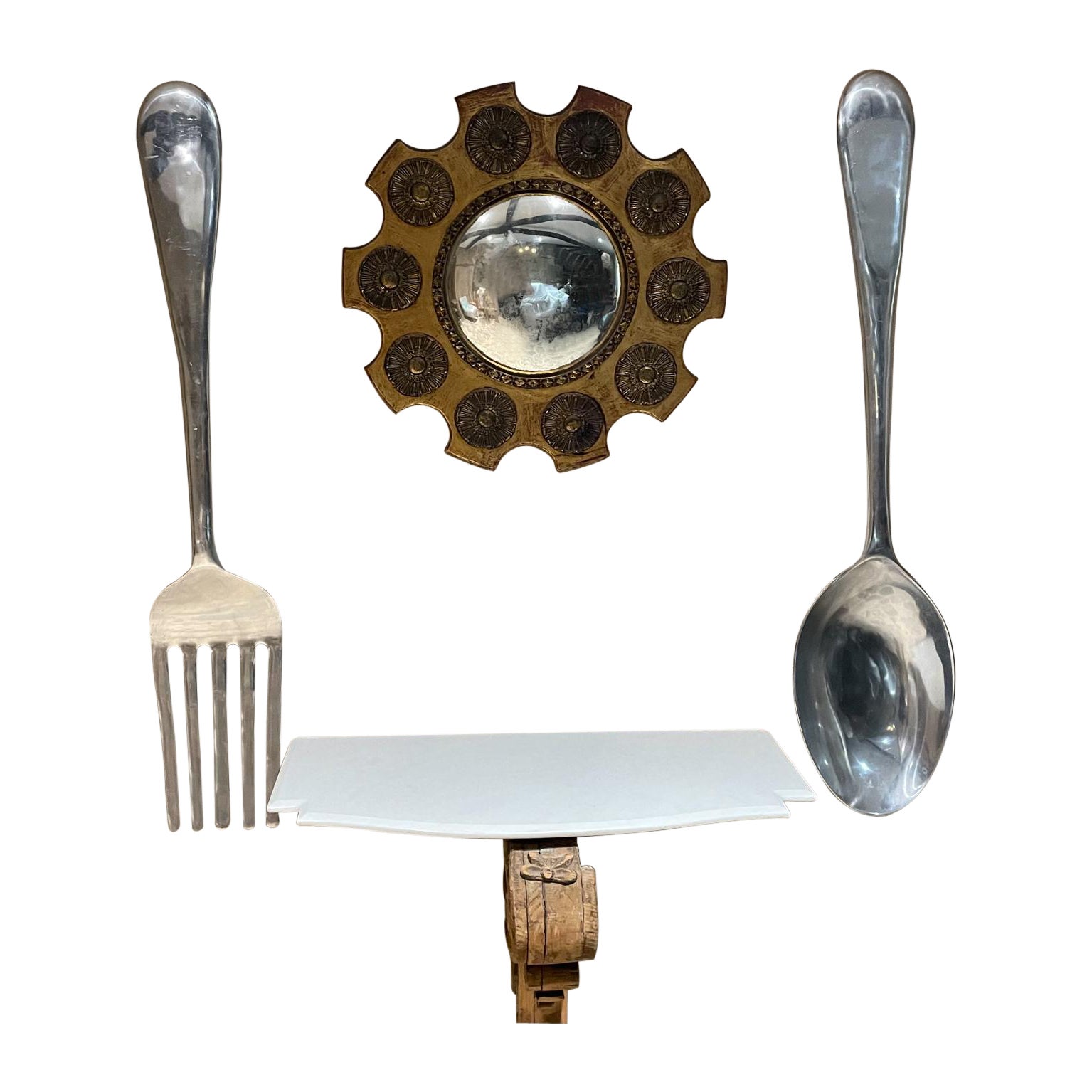 Kunsthandwerkliche Curtis C Jere-Wandskulptur aus den 1970er Jahren mit Gabel und Löffel, Kalifornien (Moderne der Mitte des Jahrhunderts) im Angebot