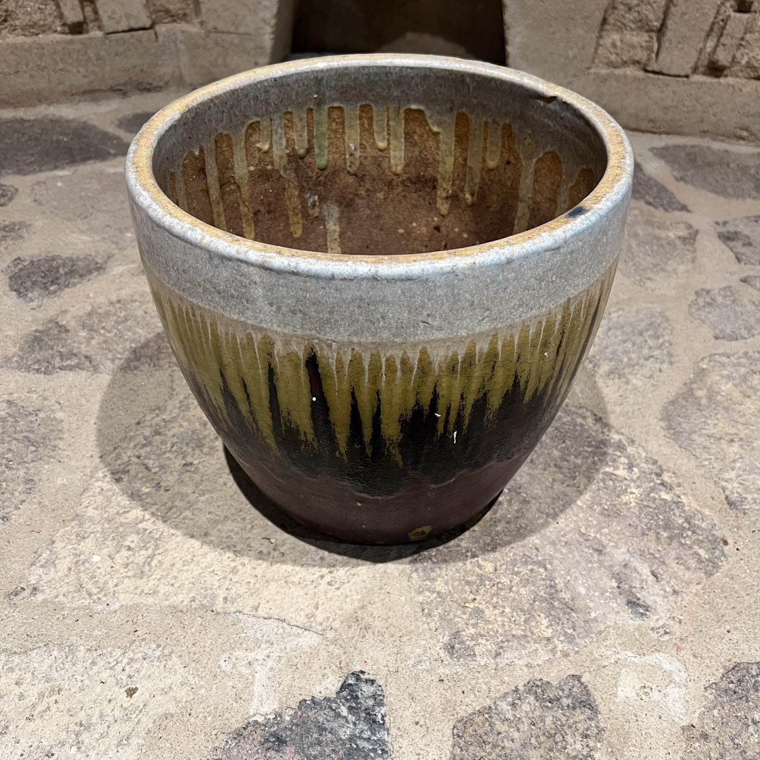 Mid-Century Modern 1970s Artisan Planter Pot Lava Drip Glaze Red Green For Sale